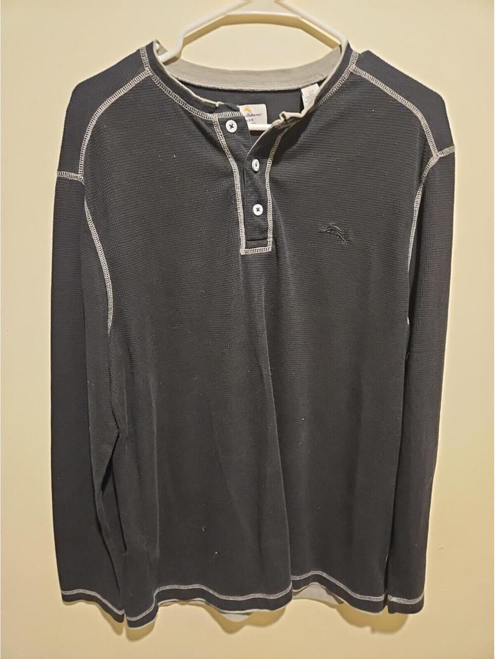 Black Long Sleeve Tommy Bahama Henley Shirt Men's Large